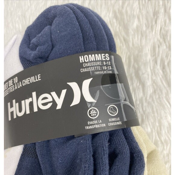 Hurley Quarter Crew Socks Sport Mens Designer Cushioned 10 Pack Navy Beige White - Picture 8 of 10